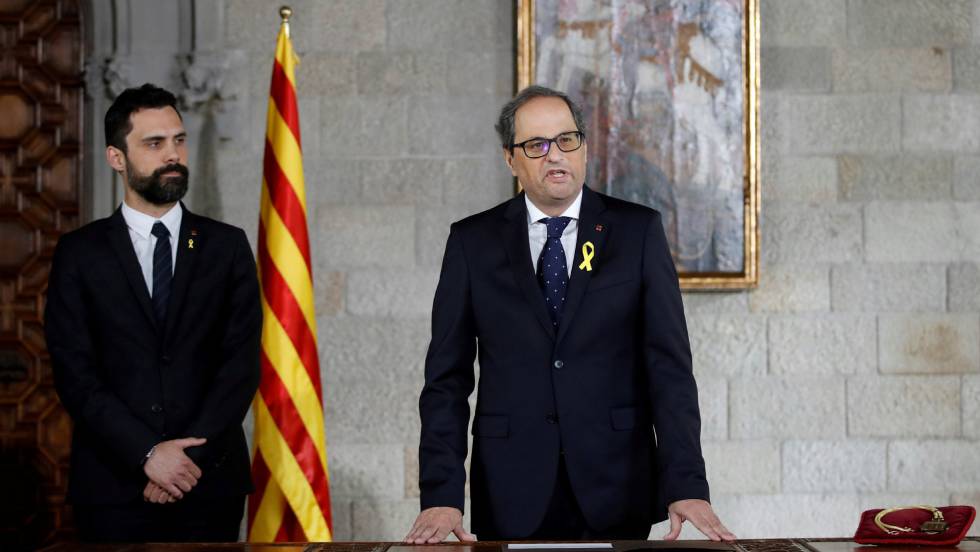 Quim Torra durante su toma de posesiÃ³n como presidente de la Generalitat de CataluÃ±a, este jueves.