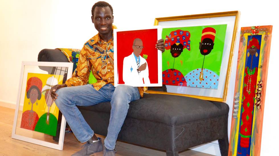 Mamadou Sall en la GalerÃ­a de Mamah Africa, Madrid.