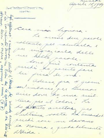 Carta de Maria Callas a la que fue su maestra, Elvira de Hidalgo. En ella le comunica su reciente matrimonio con el empresario Giovanni Battista Meneghini.