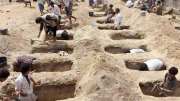 Graves in Sana'a for victims of a conflict that has caused 10,000 deaths since 2015.