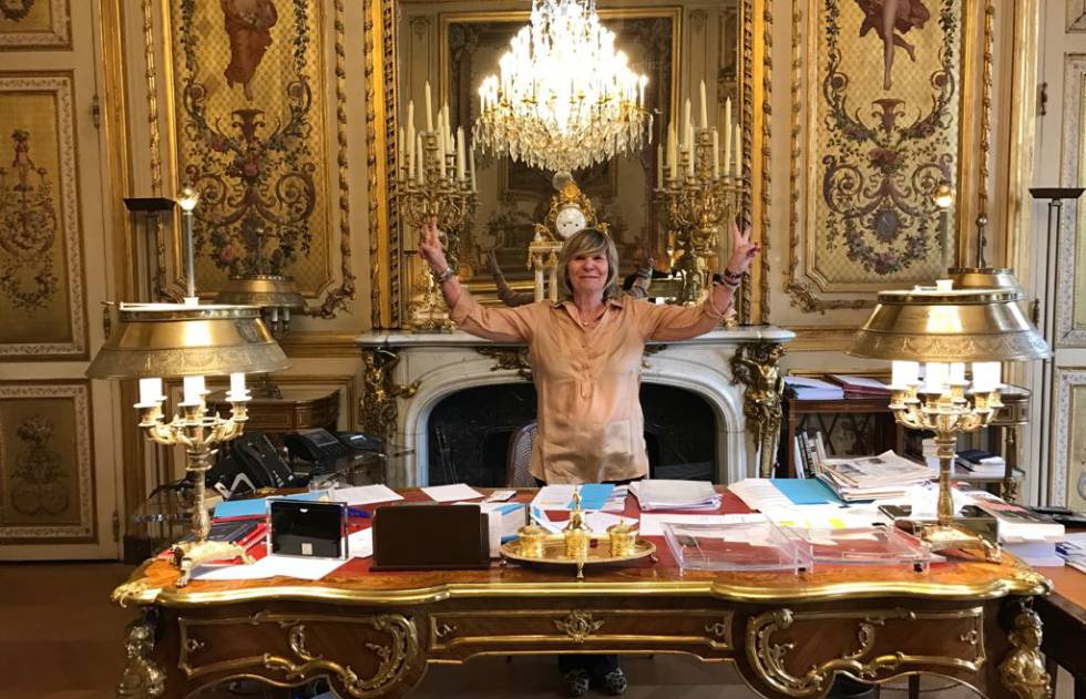 Michèle Marchand en el despacho de Emmanuel Macron.