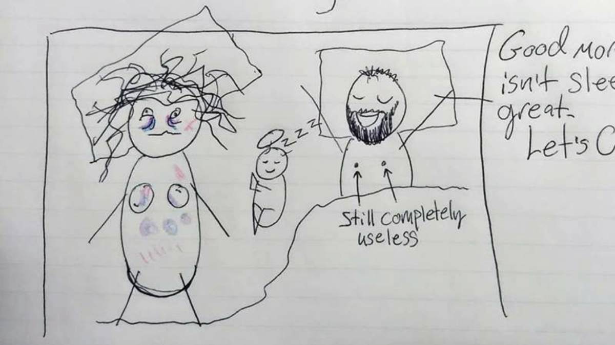 El cansancio de una madre en vela, explicado a su marido en ocho dibujos