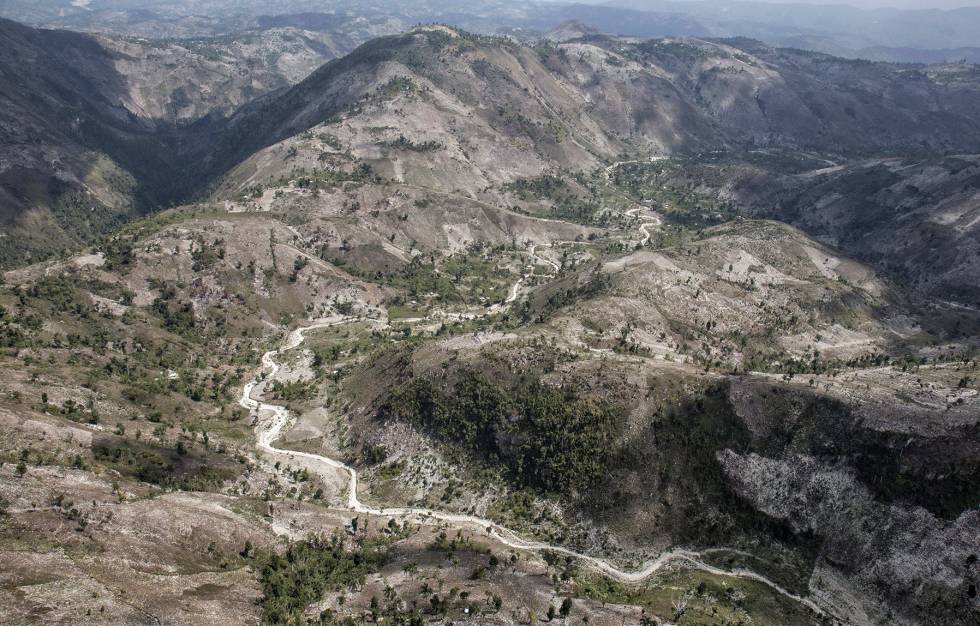 El color de la tierra desnuda ya domina las colinas del Macizo de la Hotte, al suroeste de HaitÃ­