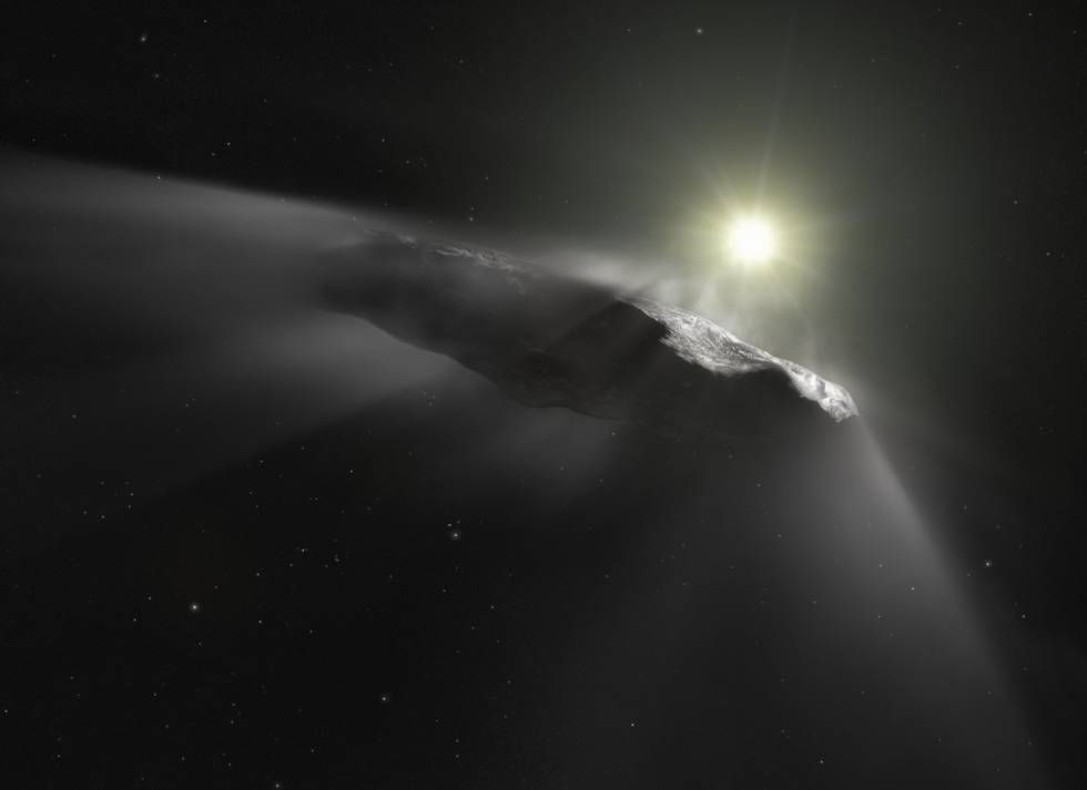 Recreación artÃstica de Oumuamua, un objeto interestelar.