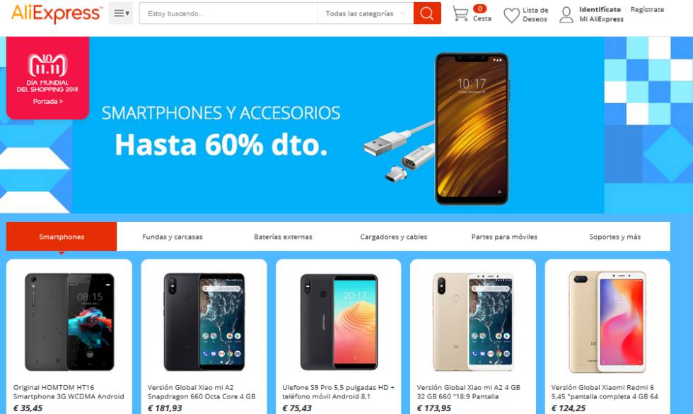 Página con ofertas en 'smartphones' en eBay.es con motivo de su campaña previa al 'Black Friday'.