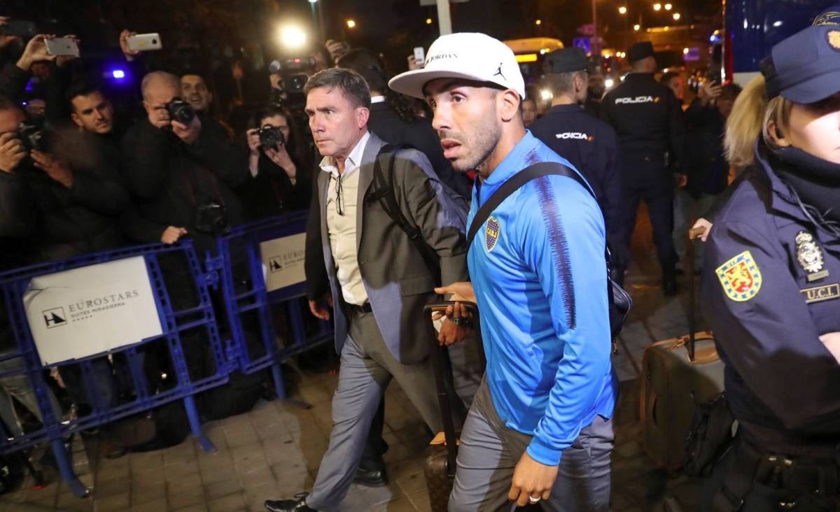 Carlos Tévez, a su llegada al hotel de Madrid.
