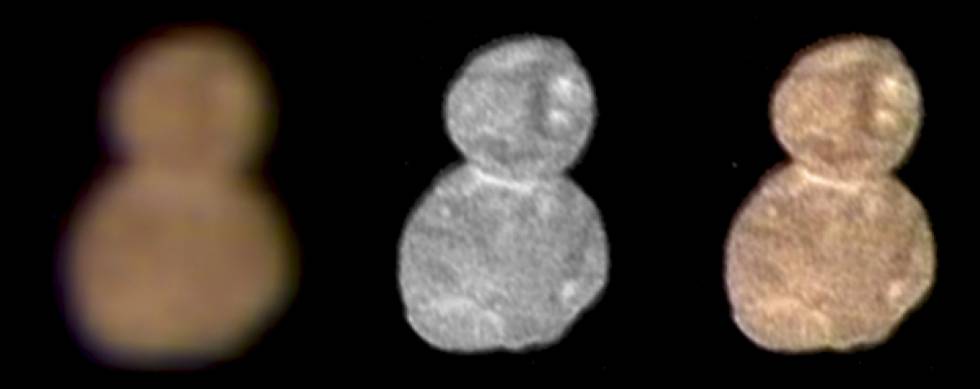 Tres imágenes distintas de Ultima Thule, un objeto binario a más de 6.000 millones de kilómetros de la Tierra