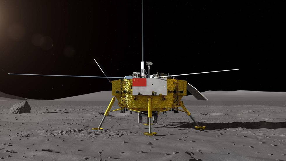 Recreación de la nave 'Chang'e 4' en la Luna facilitada por el Centro de Ingeniería Espacial y Exploración Lunar de la Administración Nacional Espacial de China.