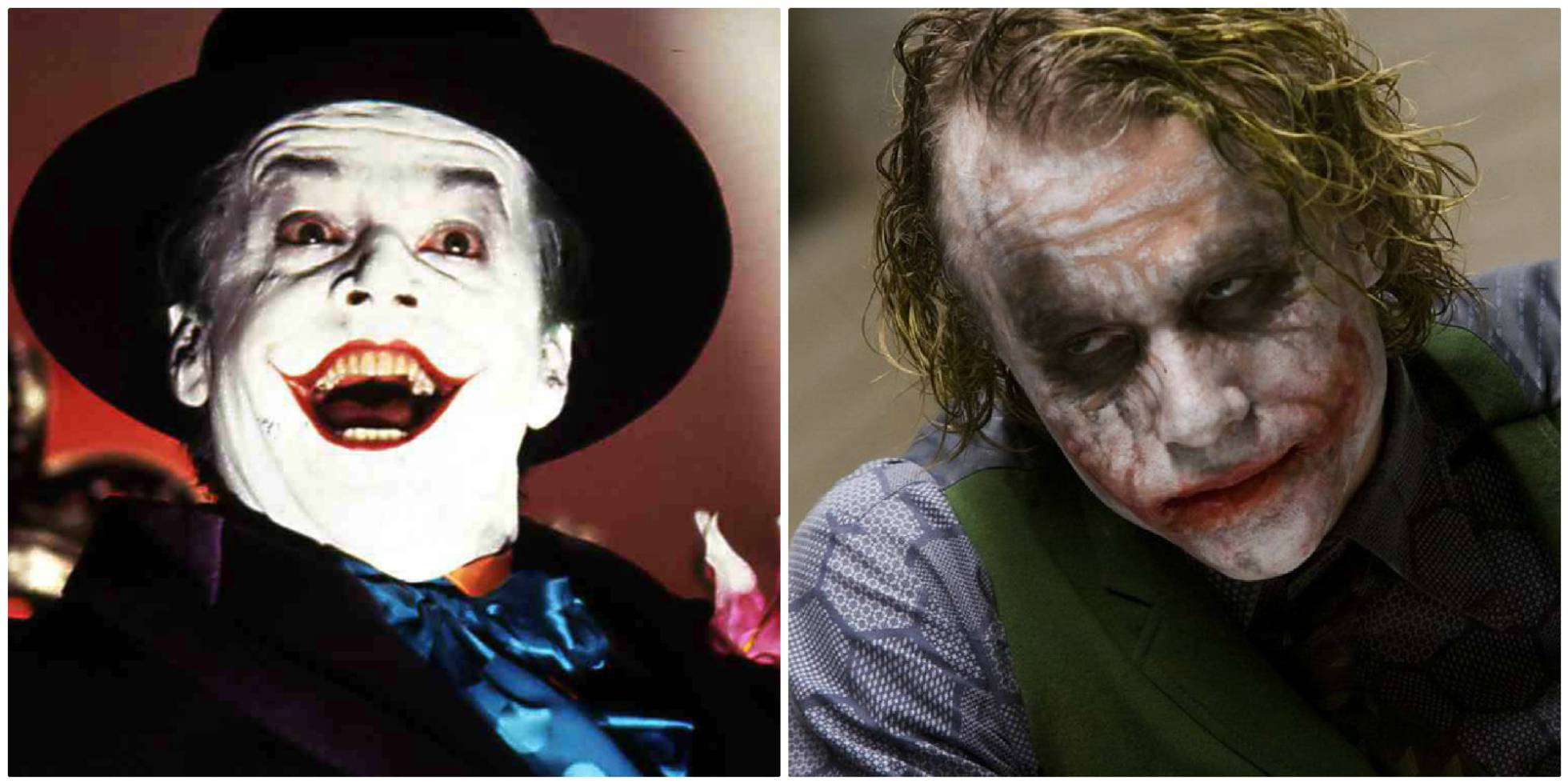 Jack Nicholson și, în stânga, Heath Ledger, jucând glocanul în filme