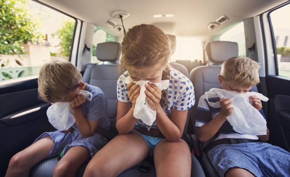 Niños que se marean en el coche y vomitan. Un clásico de los viajes.