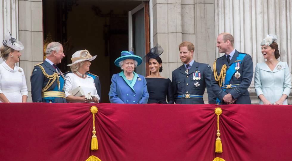 La familia real británica, en el balcón del palacio de Buckingham, en Londres, en julio de 2018.