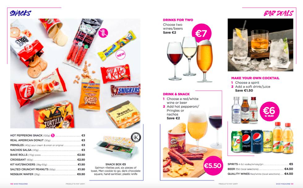 Sección Wizz Café en la revista a bordo de un avion de Wizz Air