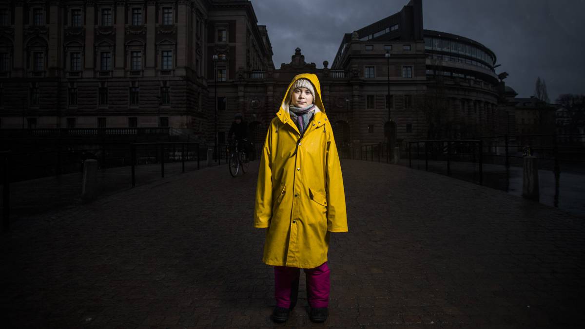 Greta Thunberg, junto al Parlamento sueco, el viernes.