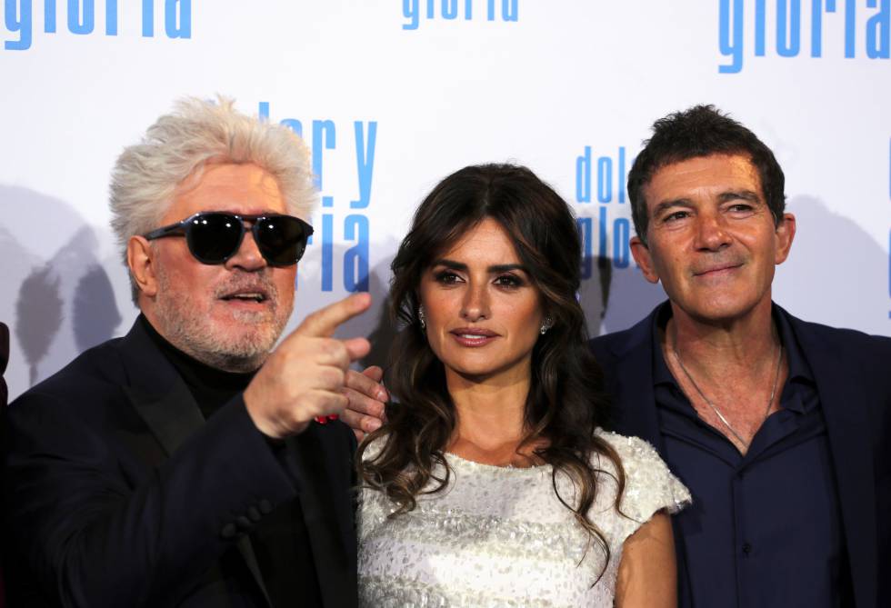 Pedro Almodóvar, Penélope Cruz y Antonio Banderas en el estreno de 'Dolor y Gloria', en Madrid, el pasado miércoles.