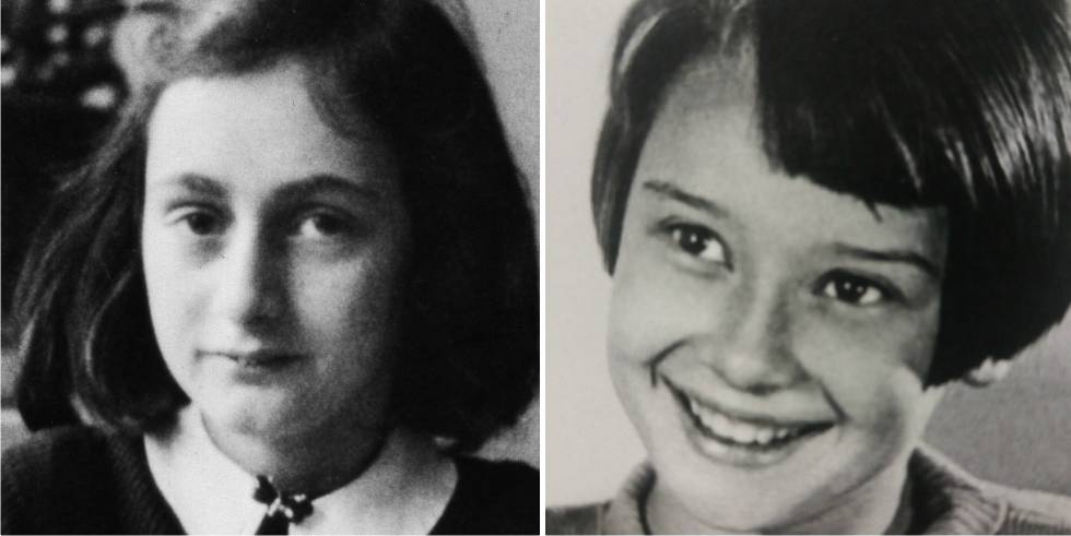 Anne Frank (à esquerda) e Audrey Hepburn em uma imagem de sua infância.