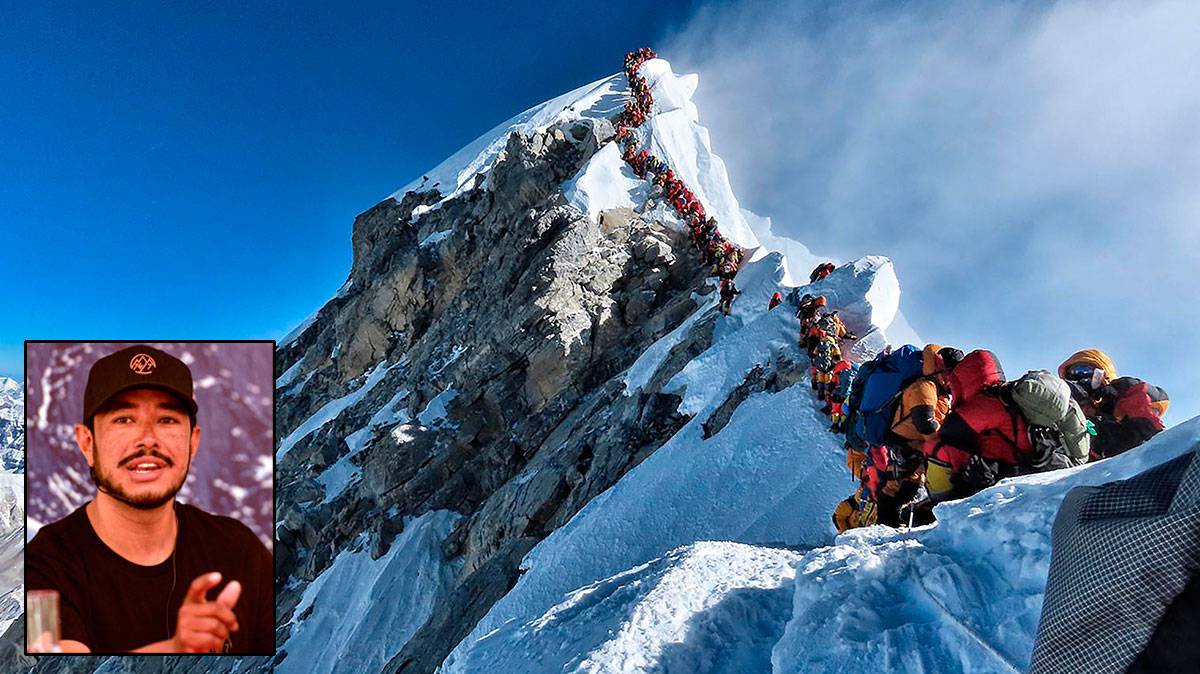 Nirma Purja y la icónica foto que hizo en el Everest el 22 de mayo.
