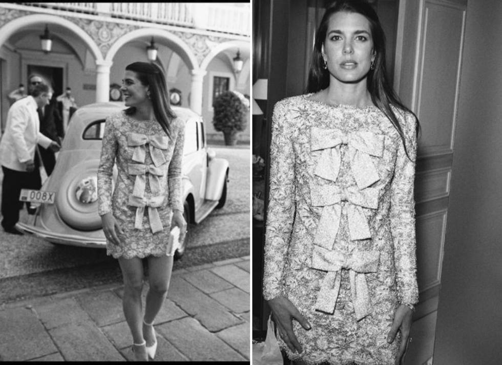 Carlota Casiraghi, vestida por YSL, en dos imágenes subidas por el diseñador de la firma, Anthony Vaccarello.