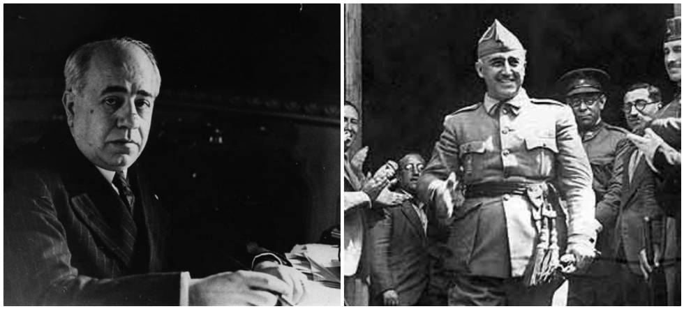 De izquierda a derecha, Azaña, en su mesa de trabajo, y Franco, en 1936 en Burgos. 