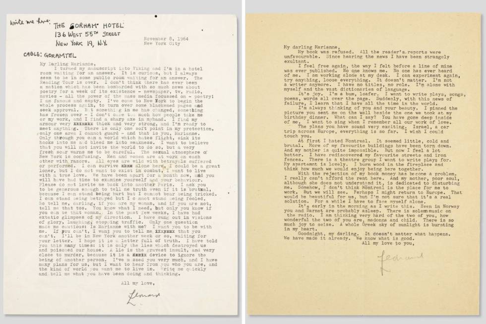 A la izquierda, la carta 'I am famous and empty' ('Soy famoso y estoy vacío'), de noviembre de 1964. A la derecha, otra misiva llamada 'Alone with the vast dictionaries of language' ('A solas con los vastos diccionarios de la lengua'), de 1960.