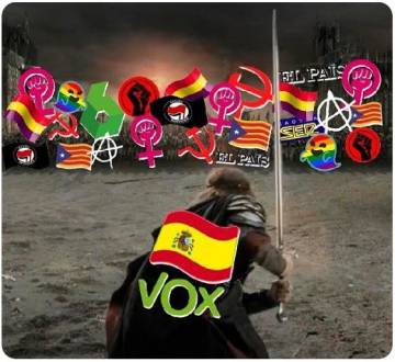 La imagen de 'El capitán Alatriste' que Vox usó la mañana de las elecciones generales y en la que nació el simpático Gaysper.