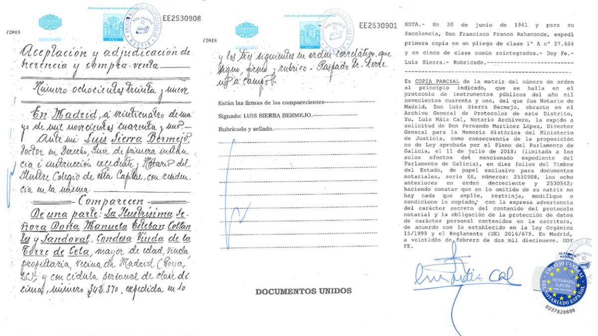 Documento de herencia y compra-venta, Francisco Franco.