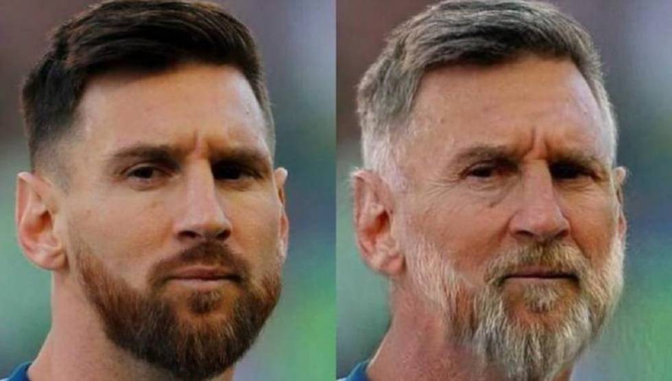 Imagen de Leo Messi tras la aplicación del filtro de envejecimiento de Face App.