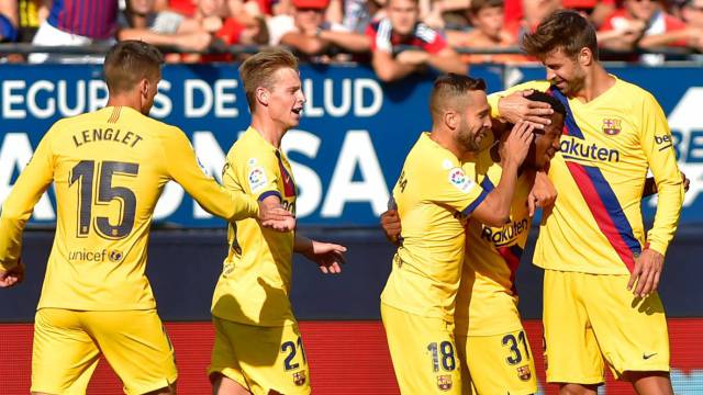 Ansu Fati, feliz al marcar su primer gol.