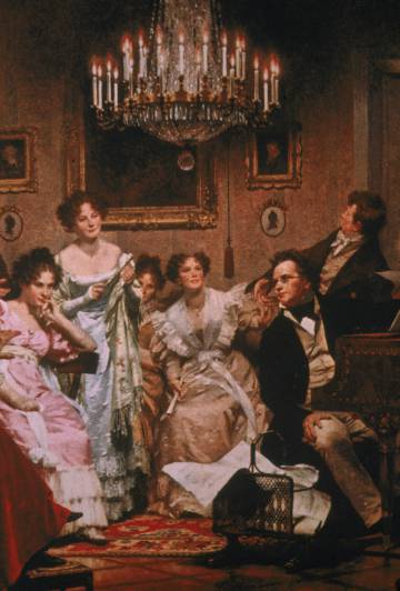 Schubert en una pintura que le representa rodeado de mujeres.