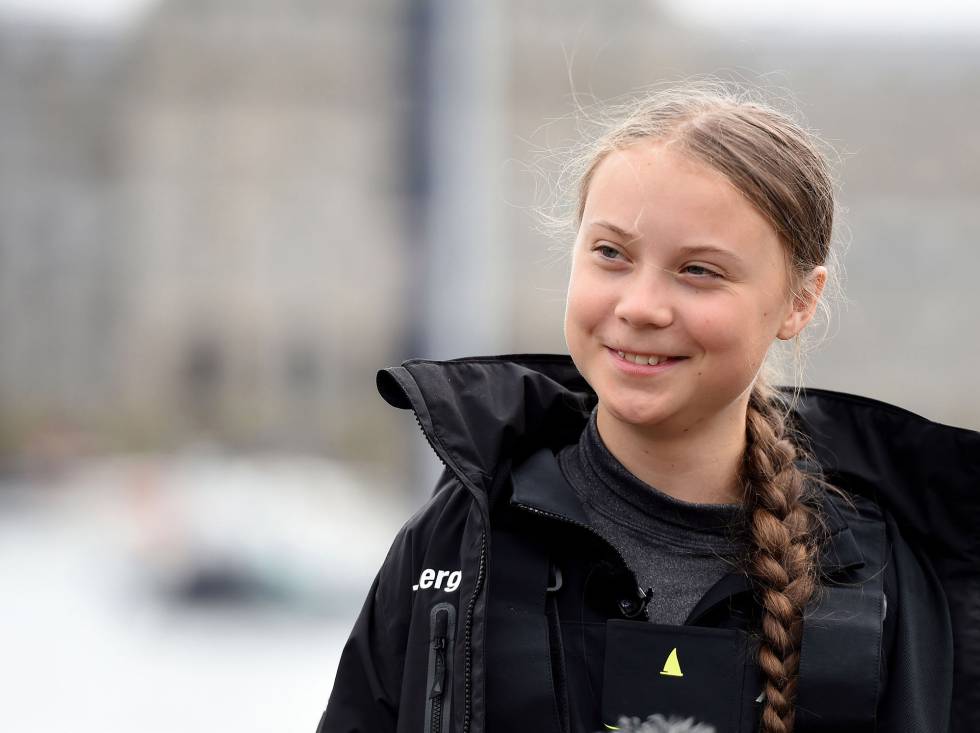 Greta Thunberg, símbolo de esta batalla, antes de su partida en velero hacia Nueva York para la Cumbre sobre el Clima del 23 de septiembre.