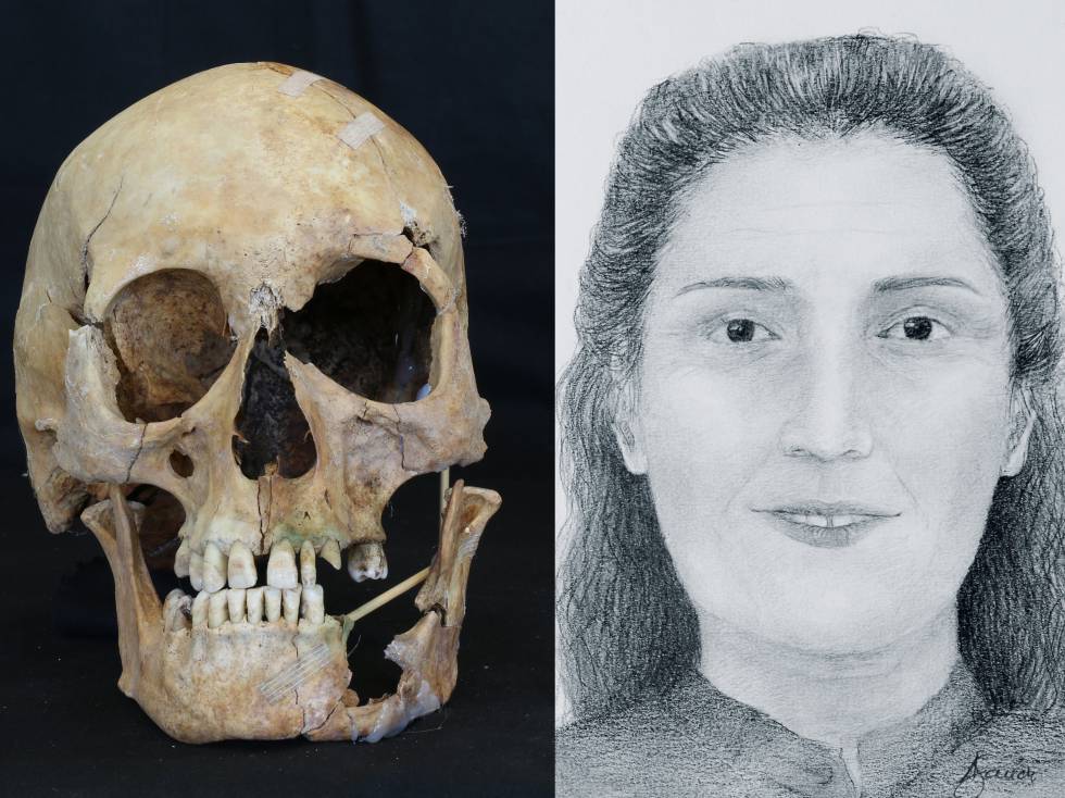  El cráneo reconstruido de Catalina Muñoz y el retrato elaborado por el antropólogo Fernando Serrulla y la artista Alba Sanín.