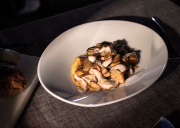 Boletus edulis salteados con yema de huevo y puré de patata