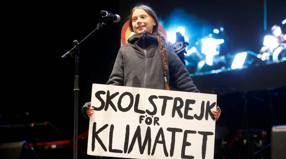 La activista sueca Greta Thunberg, tras la marcha.