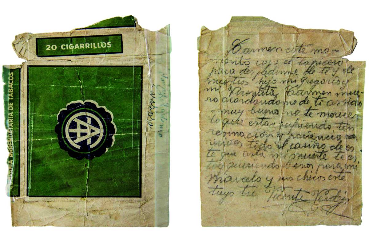 Mensaje de despedida de Vicente Verdejo a su mujer escrito antes de ser fusilado en 1940.