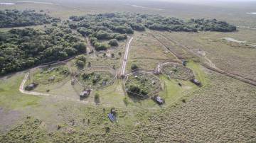 Aerial view of the pens of the reintegration center of Rewilding Argentina, in the Esteros del Ibera.
