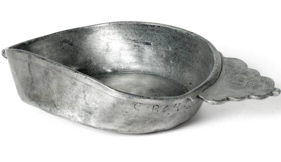 Bowl with the name C. Barange, at the Bullock Museum of Texas State History.