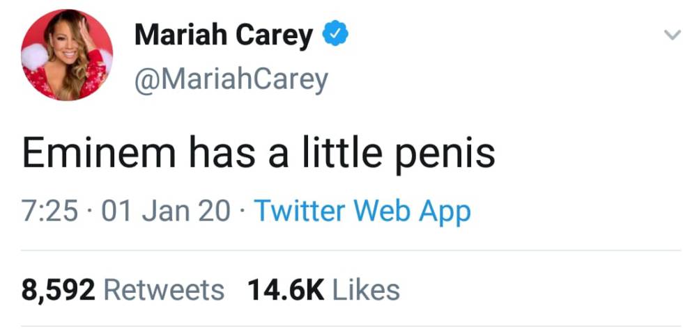 Comentario en la cuenta de Twitter de Mariah Carey cuando su perfil fue hackeado.