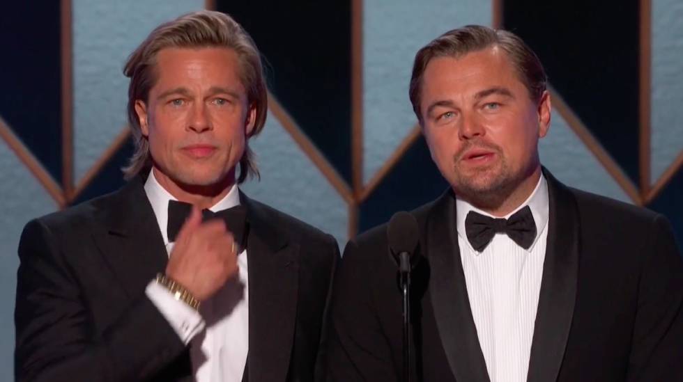 Brad Pitt y Leonardo DiCaprio sobre el escenario de los Globos de Oro.