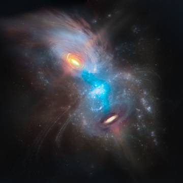 En la constelación de Ofiuco, dos galaxias se fusionan en una danza estelar on un nivel de detalle nunca antes visto. La nueva galaxia recibe el nombre de NGC 6240.