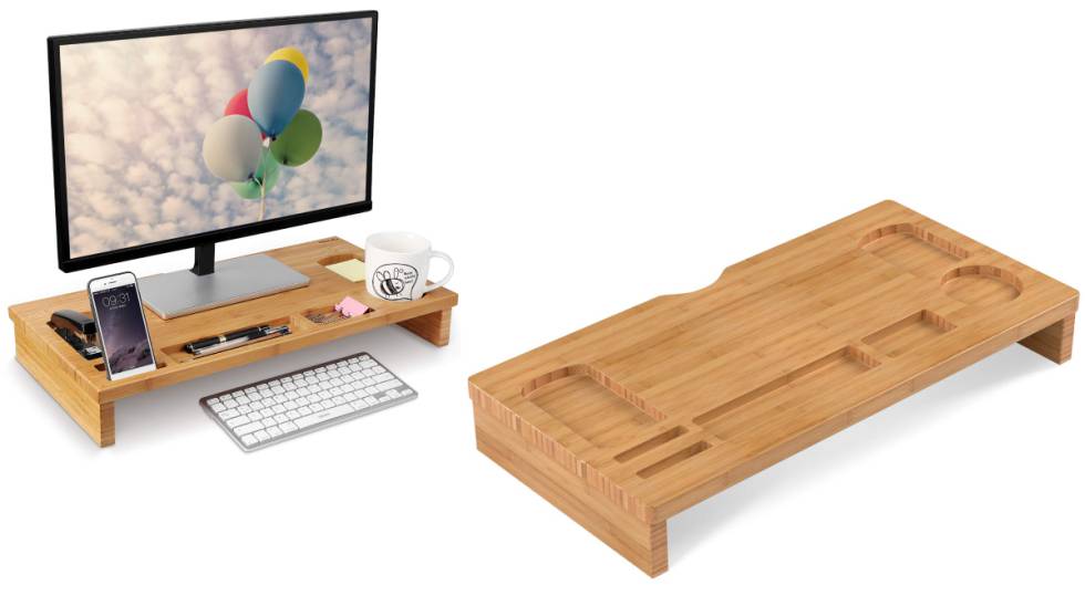 Soporte de bambú para monitor y accesorios de oficina