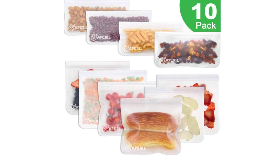 Lote de diez bolsas reutilizables para alimentos