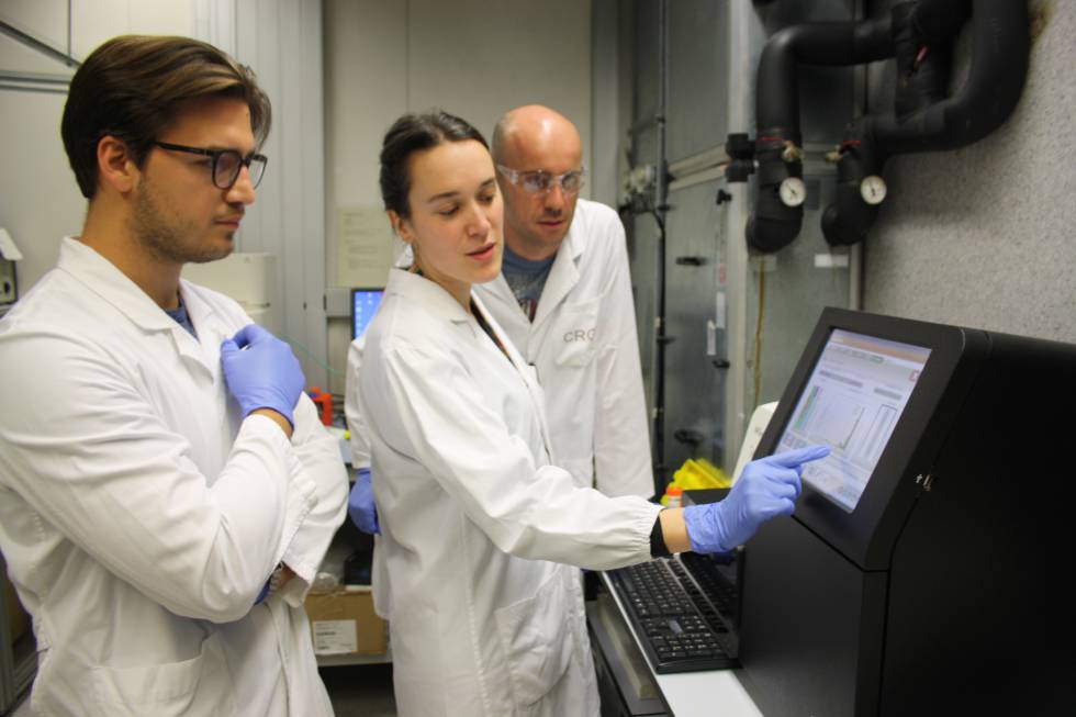 Investigadores del Centro de Regulación Genómica, uno de los centros que han participado en el estudio, estudian los resultados de un secuenciador de ADN de última generación.
