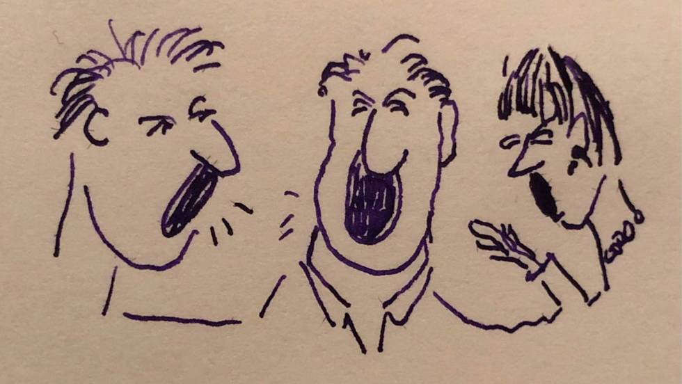 Una ilustración de tres personas estornudando.