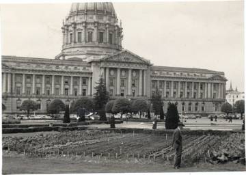 Huerto urbano frente al Ayuntamiento de San Francisco durante la Segunra Guerra Mundial.