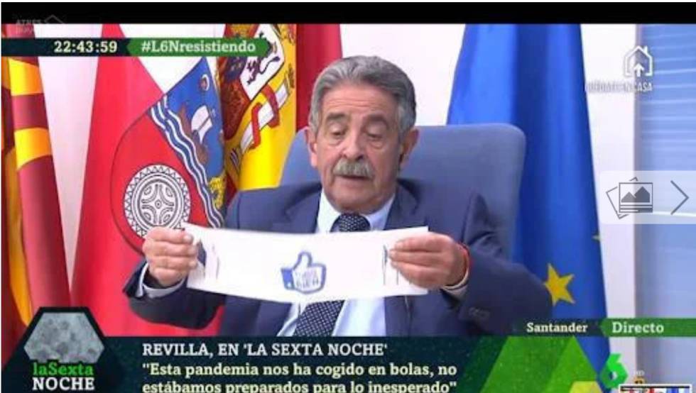 Miguel Ángel Revilla con una de sus polémicas mascarillas en 'La sexta noche'.
