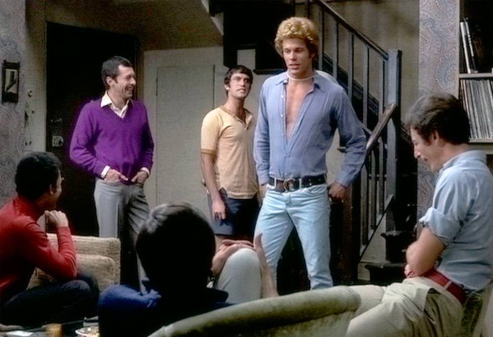 Reuben Greene (Bernard en la película, sentado de espaldas), Kenneth Nelson (Michael), Keith Prentice (Larry, sentado de espaldas a la cámara), Cliff Gorman (Emory) y Robert La Tourneaux.