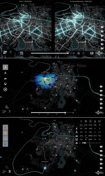 Plataforma de visualización Mobility Experience: flujos de vehículos, tiempos y costes de desplazamiento.