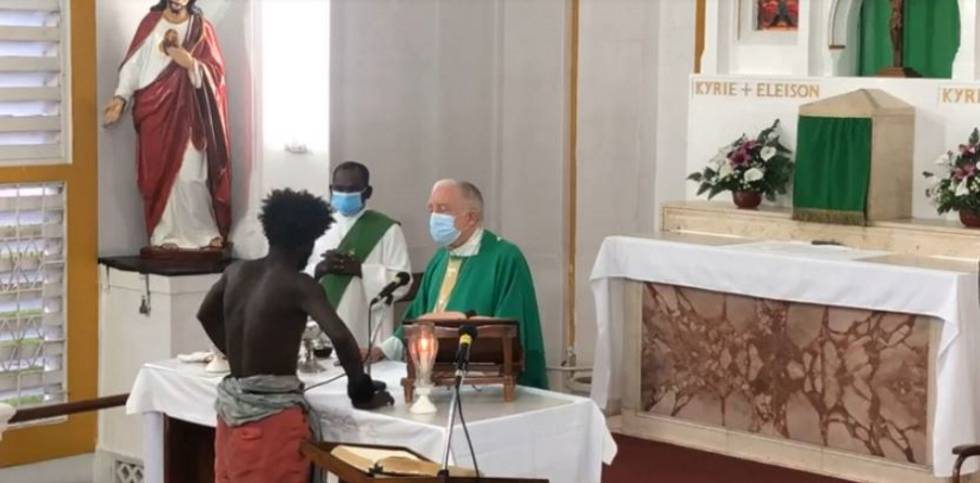 Still from the recording of the mass celebrated on November 7 in Guyana.