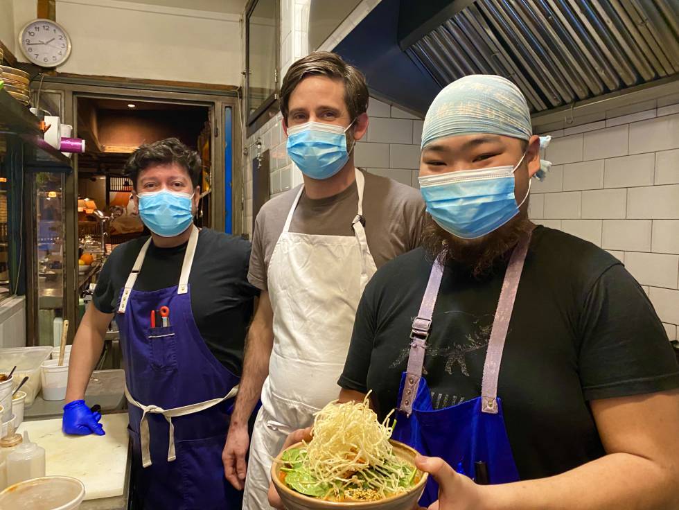 Jhon Husby, with his kitchen team at Chuka Ramen Bar. JC CAPEL