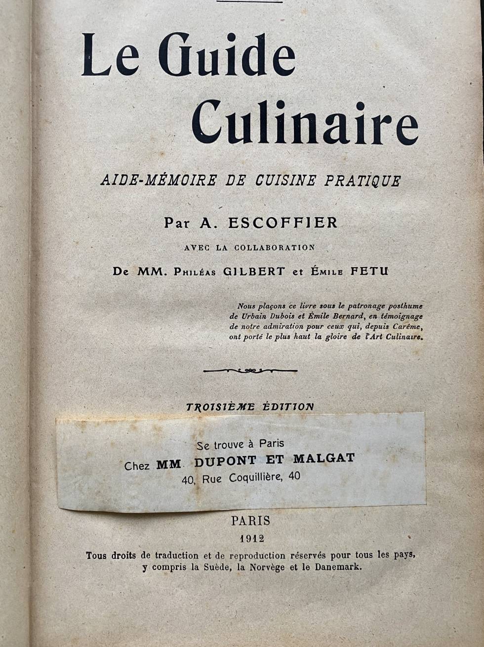 Le Guide Gulinaire de Escoffier, donde recoge la receta de la olla podrida. J.C. CAPEL