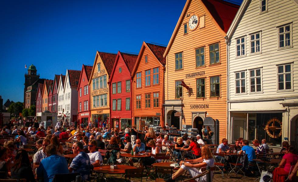 Casas de colores en el barrio de Bryggen, en Bergen (Noruega).